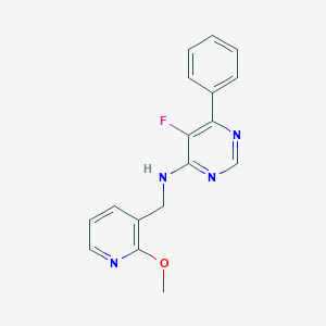 molecular formula C17H15FN4O B2514456 5-Fluoro-N-[(2-methoxypyridin-3-yl)methyl]-6-phenylpyrimidin-4-amine CAS No. 2415629-44-4