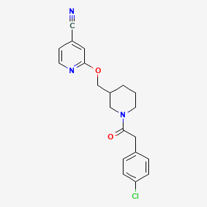 molecular formula C20H20ClN3O2 B2514470 2-[[1-[2-(4-Chlorophenyl)acetyl]piperidin-3-yl]methoxy]pyridine-4-carbonitrile CAS No. 2380009-70-9