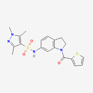 1,3,5-trimethyl-N-(1-(thiophene-2-carbonyl)indolin-6-yl)-1H-pyrazole-4-sulfonamide