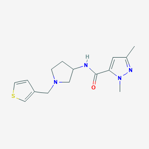molecular formula C15H20N4OS B2514482 1,3-dimethyl-N-{1-[(thiophen-3-yl)methyl]pyrrolidin-3-yl}-1H-pyrazole-5-carboxamide CAS No. 2097903-34-7