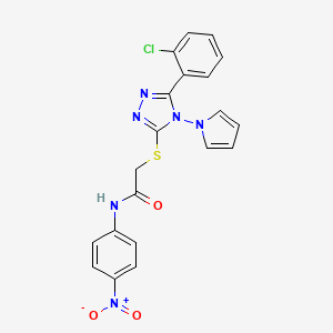 molecular formula C20H15ClN6O3S B2514483 2-{[5-(2-chlorophenyl)-4-(1H-pyrrol-1-yl)-4H-1,2,4-triazol-3-yl]sulfanyl}-N-(4-nitrophenyl)acetamide CAS No. 886933-00-2