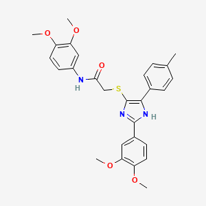 molecular formula C28H29N3O5S B2514522 N-(3,4-二甲氧基苯基)-2-{[2-(3,4-二甲氧基苯基)-5-(4-甲基苯基)-1H-咪唑-4-基]硫代}乙酰胺 CAS No. 865657-50-7