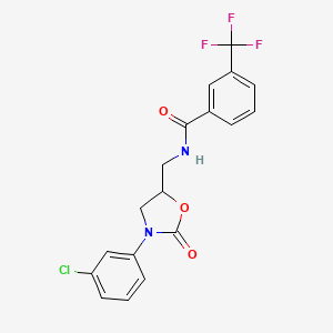 molecular formula C18H14ClF3N2O3 B2514534 N-((3-(3-氯苯基)-2-氧代恶唑烷-5-基)甲基)-3-(三氟甲基)苯甲酰胺 CAS No. 954595-22-3