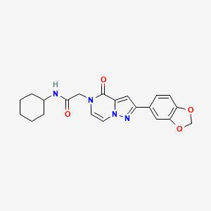 molecular formula C21H22N4O4 B2514540 2-[2-(1,3-benzodioxol-5-yl)-4-oxopyrazolo[1,5-a]pyrazin-5(4H)-yl]-N-cyclohexylacetamide CAS No. 1184974-61-5