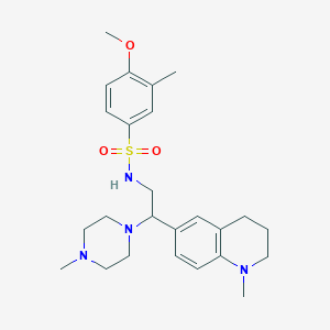 molecular formula C25H36N4O3S B2514556 4-methoxy-3-methyl-N-(2-(1-methyl-1,2,3,4-tetrahydroquinolin-6-yl)-2-(4-methylpiperazin-1-yl)ethyl)benzenesulfonamide CAS No. 946266-23-5