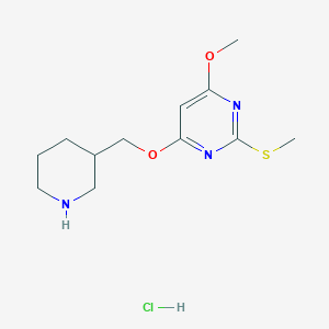 molecular formula C12H20ClN3O2S B2514559 4-Methoxy-2-(methylthio)-6-(piperidin-3-ylmethoxy)pyrimidine hydrochloride CAS No. 1353946-81-2