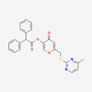 molecular formula C25H20N2O4S B2514570 6-(((4-methylpyrimidin-2-yl)thio)methyl)-4-oxo-4H-pyran-3-yl 2,2-diphenylacetate CAS No. 877637-52-0