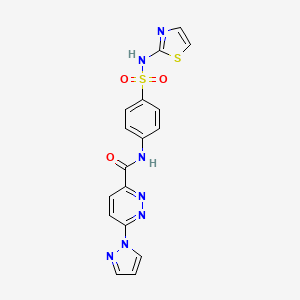 molecular formula C17H13N7O3S2 B2514572 6-(1H-pyrazol-1-yl)-N-(4-(N-(thiazol-2-yl)sulfamoyl)phenyl)pyridazine-3-carboxamide CAS No. 1351630-68-6