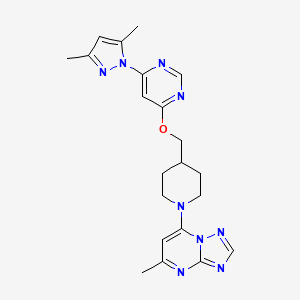 molecular formula C21H25N9O B2514610 7-[4-[[6-(3,5-Dimethylpyrazol-1-yl)pyrimidin-4-yl]oxymethyl]piperidin-1-yl]-5-methyl-[1,2,4]triazolo[1,5-a]pyrimidine CAS No. 2379993-41-4