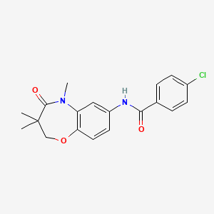 molecular formula C19H19ClN2O3 B2514611 4-chloro-N-(3,3,5-trimethyl-4-oxo-2,3,4,5-tetrahydrobenzo[b][1,4]oxazepin-7-yl)benzamide CAS No. 921586-24-5