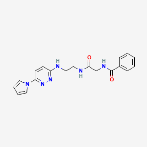 molecular formula C19H20N6O2 B2514613 N-(2-((2-((6-(1H-pyrrol-1-yl)pyridazin-3-yl)amino)ethyl)amino)-2-oxoethyl)benzamide CAS No. 1428378-39-5