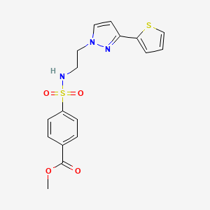 molecular formula C17H17N3O4S2 B2514615 4-(N-(2-(3-(噻吩-2-基)-1H-吡唑-1-基)乙基)磺酰胺基)苯甲酸甲酯 CAS No. 1798028-84-8