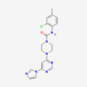 molecular formula C19H20ClN7O B2514622 4-(6-(1H-imidazol-1-yl)pyrimidin-4-yl)-N-(2-chloro-4-methylphenyl)piperazine-1-carboxamide CAS No. 1171392-60-1