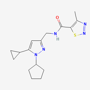 molecular formula C16H21N5OS B2514625 N-((1-cyclopentyl-5-cyclopropyl-1H-pyrazol-3-yl)methyl)-4-methyl-1,2,3-thiadiazole-5-carboxamide CAS No. 1448131-73-4