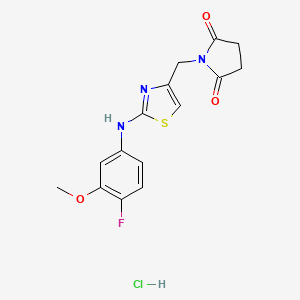 molecular formula C15H15ClFN3O3S B2514641 1-((2-((4-Fluoro-3-methoxyphenyl)amino)thiazol-4-yl)methyl)pyrrolidine-2,5-dione hydrochloride CAS No. 2034473-53-3