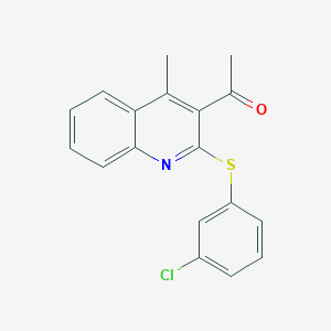 molecular formula C18H14ClNOS B2514642 1-{2-[(3-Chlorophenyl)sulfanyl]-4-methyl-3-quinolinyl}-1-ethanone CAS No. 477854-47-0