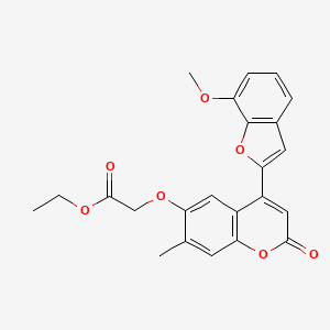 molecular formula C23H20O7 B2514686 Ethyl 2-[4-(7-methoxybenzo[d]furan-2-yl)-7-methyl-2-oxochromen-6-yloxy]acetate CAS No. 898415-67-3