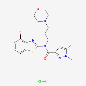 molecular formula C20H25ClFN5O2S B2514702 N-(4-fluorobenzo[d]thiazol-2-yl)-1,5-dimethyl-N-(3-morpholinopropyl)-1H-pyrazole-3-carboxamide hydrochloride CAS No. 1215690-07-5