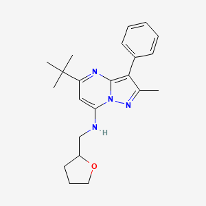 molecular formula C22H28N4O B2514714 5-tert-butyl-2-methyl-3-phenyl-N-(tetrahydrofuran-2-ylmethyl)pyrazolo[1,5-a]pyrimidin-7-amine CAS No. 877807-91-5