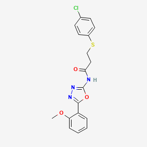 molecular formula C18H16ClN3O3S B2514715 3-((4-氯苯基)硫代)-N-(5-(2-甲氧基苯基)-1,3,4-恶二唑-2-基)丙酰胺 CAS No. 895480-15-6