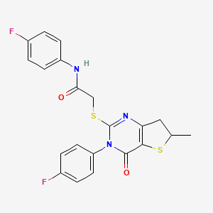 molecular formula C21H17F2N3O2S2 B2514722 N-(4-fluorophenyl)-2-[[3-(4-fluorophenyl)-6-methyl-4-oxo-6,7-dihydrothieno[3,2-d]pyrimidin-2-yl]sulfanyl]acetamide CAS No. 905697-85-0