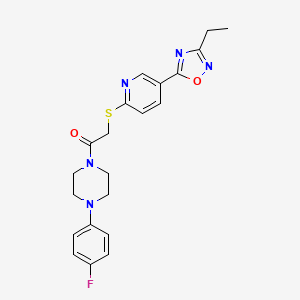 molecular formula C21H22FN5O2S B2514724 1-({[5-(3-Ethyl-1,2,4-oxadiazol-5-yl)pyridin-2-yl]thio}acetyl)-4-(4-fluorophenyl)piperazine CAS No. 1251589-42-0