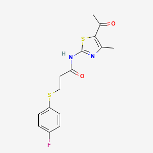 molecular formula C15H15FN2O2S2 B2514738 N-(5-乙酰基-4-甲基噻唑-2-基)-3-((4-氟苯基)硫代)丙酰胺 CAS No. 896352-88-8