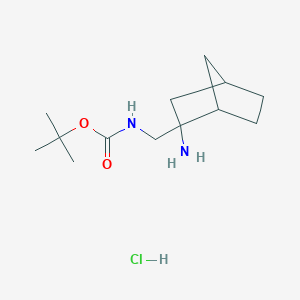 molecular formula C13H25ClN2O2 B2514746 Tert-butyl N-[(2-amino-2-bicyclo[2.2.1]heptanyl)methyl]carbamate;hydrochloride CAS No. 2408972-33-6