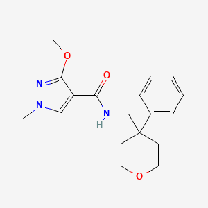 molecular formula C18H23N3O3 B2514747 3-甲氧基-1-甲基-N-((4-苯基四氢-2H-吡喃-4-基)甲基)-1H-吡唑-4-甲酰胺 CAS No. 1207018-00-5