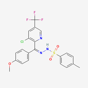 molecular formula C21H17ClF3N3O3S B2514756 N'-[(1Z)-[3-氯-5-(三氟甲基)吡啶-2-基](4-甲氧基苯基)亚甲基]-4-甲苯-1-磺酰肼 CAS No. 1400879-68-6