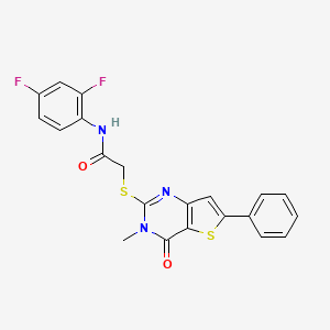 molecular formula C21H15F2N3O2S2 B2514767 N-(3-chloro-4-methylphenyl)-3,5,6-trimethyl-2-(pyrrolidin-1-ylcarbonyl)-1-benzofuran-7-sulfonamide CAS No. 1105199-92-5