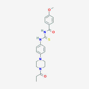 molecular formula C22H26N4O3S B251477 4-methoxy-N-{[4-(4-propanoylpiperazin-1-yl)phenyl]carbamothioyl}benzamide 