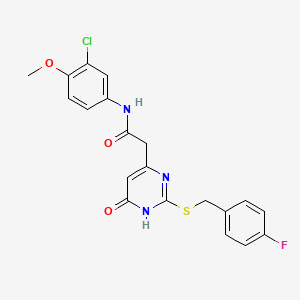 molecular formula C20H17ClFN3O3S B2514820 N-(3-chloro-4-methoxyphenyl)-2-(2-((4-fluorobenzyl)thio)-6-oxo-1,6-dihydropyrimidin-4-yl)acetamide CAS No. 1105210-54-5