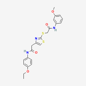molecular formula C22H23N3O4S2 B2514822 N-(4-ethoxyphenyl)-2-(2-((2-((3-methoxyphenyl)amino)-2-oxoethyl)thio)thiazol-4-yl)acetamide CAS No. 941892-42-8