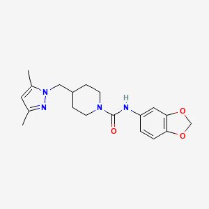 molecular formula C19H24N4O3 B2514828 N-(苯并[d][1,3]二氧杂环-5-基)-4-((3,5-二甲基-1H-吡唑-1-基)甲基)哌啶-1-甲酰胺 CAS No. 1396811-79-2
