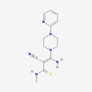 molecular formula C14H18N6S B2514842 (E)-3-氨基-2-氰基-N-甲基-3-(4-吡啶-2-基哌嗪-1-基)丙-2-烯硫酰胺 CAS No. 338410-19-8