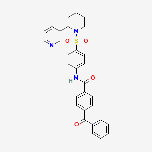 molecular formula C30H27N3O4S B2514856 4-benzoyl-N-(4-((2-(pyridin-3-yl)piperidin-1-yl)sulfonyl)phenyl)benzamide CAS No. 393834-98-5
