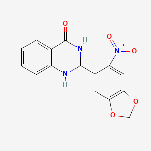 molecular formula C15H11N3O5 B2514876 2-(6-nitro-1,3-benzodioxol-5-yl)-2,3-dihydro-1H-quinazolin-4-one CAS No. 1024135-46-3