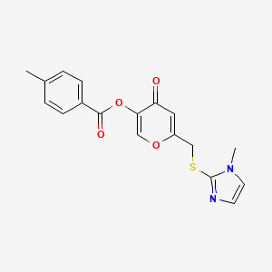 molecular formula C18H16N2O4S B2514927 6-(((1-甲基-1H-咪唑-2-基)硫代)甲基)-4-氧代-4H-吡喃-3-基 4-甲基苯甲酸酯 CAS No. 896307-09-8