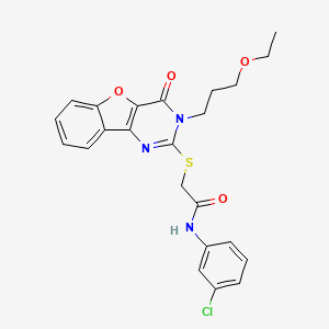 molecular formula C23H22ClN3O4S B2514928 N-(3-chlorophenyl)-2-[[3-(3-ethoxypropyl)-4-oxo-[1]benzofuro[3,2-d]pyrimidin-2-yl]sulfanyl]acetamide CAS No. 866894-92-0