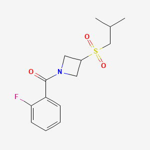 molecular formula C14H18FNO3S B2514935 (2-氟苯基)(3-(异丁基磺酰基)氮杂环丁烷-1-基)甲酮 CAS No. 1797276-37-9