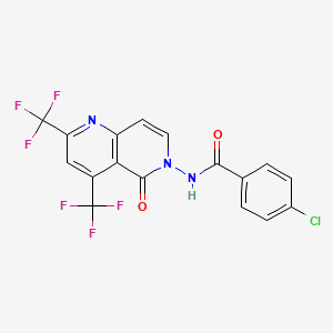 molecular formula C17H8ClF6N3O2 B2514954 4-クロロ-N-[5-オキソ-2,4-ビス(トリフルオロメチル)-1,6-ナフチリジン-6-イル]ベンザミド CAS No. 860785-18-8