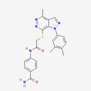 molecular formula C23H22N6O2S B2514973 4-(2-((1-(3,4-dimethylphenyl)-4-methyl-1H-pyrazolo[3,4-d]pyridazin-7-yl)thio)acetamido)benzamide CAS No. 1105238-14-9