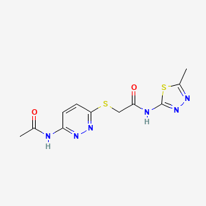 molecular formula C11H12N6O2S2 B2514984 2-((6-acetamidopyridazin-3-yl)thio)-N-(5-methyl-1,3,4-thiadiazol-2-yl)acetamide CAS No. 1021120-88-6
