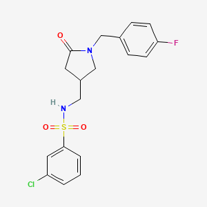 molecular formula C18H18ClFN2O3S B2515011 3-氯-N-((1-(4-氟苄基)-5-氧代吡咯烷-3-基)甲基)苯磺酰胺 CAS No. 954635-37-1