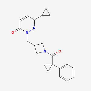 molecular formula C21H23N3O2 B2515014 6-Cyclopropyl-2-{[1-(1-phenylcyclopropanecarbonyl)azetidin-3-yl]methyl}-2,3-dihydropyridazin-3-one CAS No. 2200180-14-7