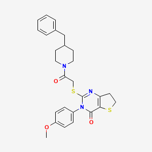 molecular formula C27H29N3O3S2 B2515023 2-((2-(4-benzylpiperidin-1-yl)-2-oxoethyl)thio)-3-(4-methoxyphenyl)-6,7-dihydrothieno[3,2-d]pyrimidin-4(3H)-one CAS No. 850915-53-6