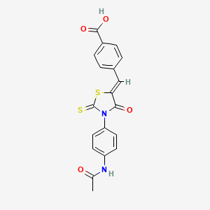 molecular formula C19H14N2O4S2 B2515037 4-[(Z)-[3-(4-acetamidophenyl)-4-oxo-2-sulfanylidene-1,3-thiazolidin-5-ylidene]methyl]benzoic Acid CAS No. 868147-56-2