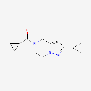 molecular formula C13H17N3O B2515039 环丙基(2-环丙基-6,7-二氢吡唑并[1,5-a]吡嗪-5(4H)-基)甲酮 CAS No. 2034293-47-3