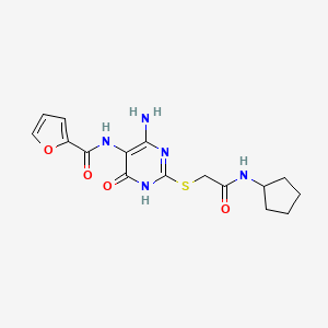 molecular formula C16H19N5O4S B2515048 N-(4-amino-2-((2-(cyclopentylamino)-2-oxoethyl)thio)-6-oxo-1,6-dihydropyrimidin-5-yl)furan-2-carboxamide CAS No. 868226-39-5